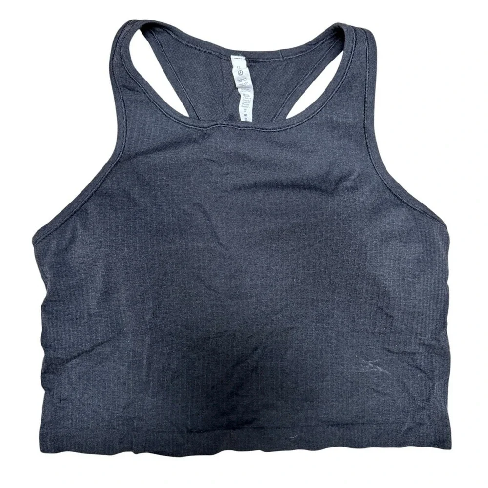 Lululemon Ebb to Street Cropped Racerback Tank Top Black‎ Women's Size 12